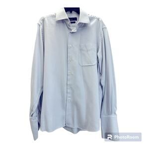 Tiglio Luxe Doppio Ritorto Men’s Long Sleeve Button Up Dress Shirt Blue 16 1/2